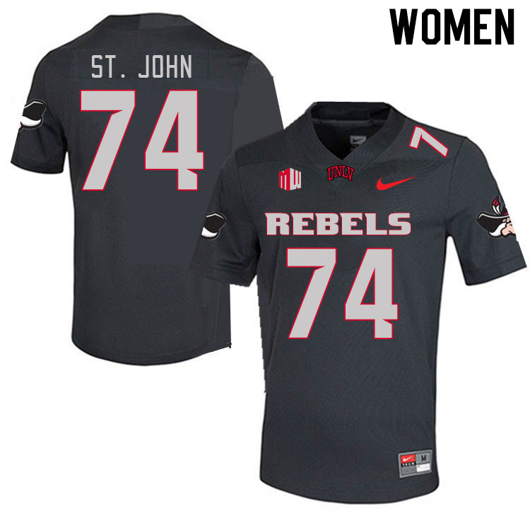 Women #74 Jalen St. John UNLV Rebels 2023 College Football Jerseys Stitched-Charcoal - Click Image to Close